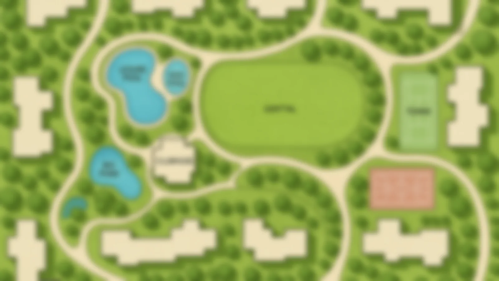 Lodha Sadahalli landscape plan showing residential towers, leisure pool, kids pool, multi-sport courts, tennis, basketball, bio pond and clubhouse